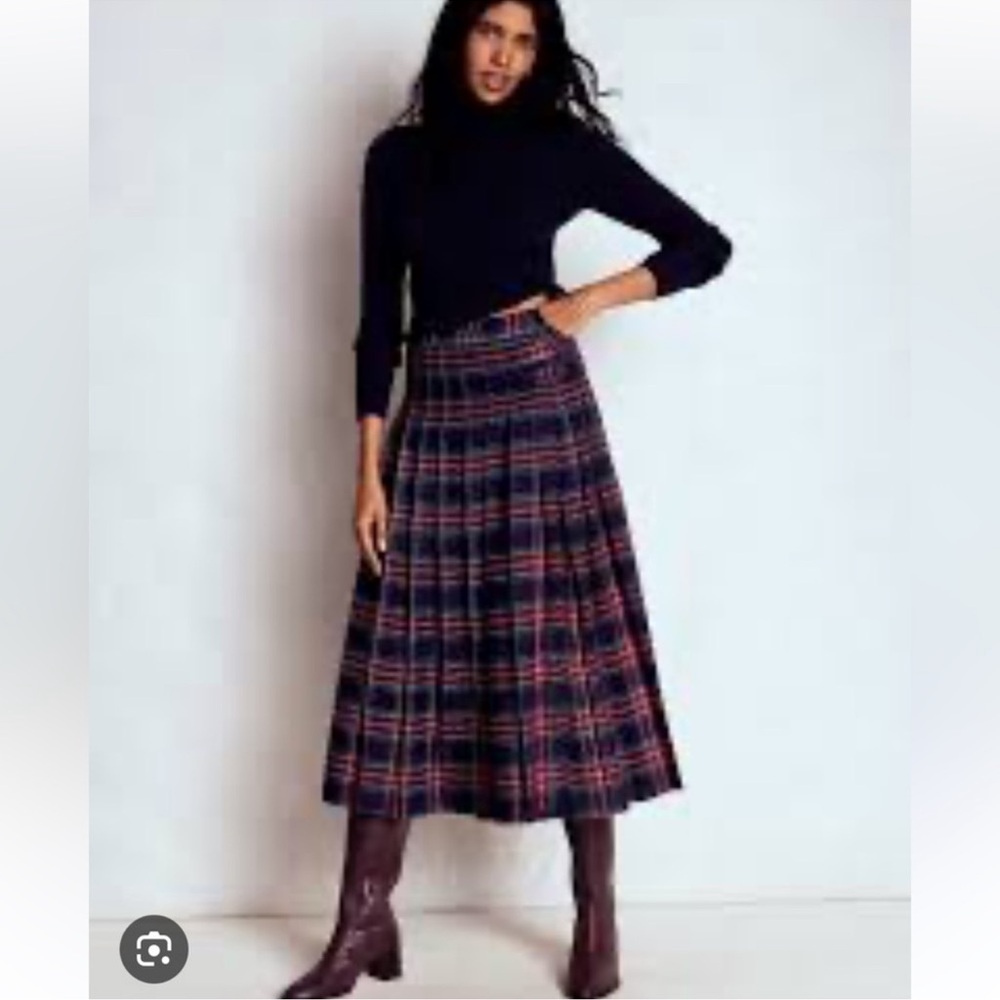 Boden Josephine Check Wool Rich Kilt Skirt Tartan Navy/Multi Sz US 14 NWT - Picture 2 of 6